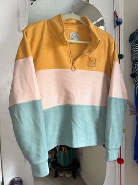 ivory ella Mustard, Pink & Mint Colorblock Quarter-Zip Pullover